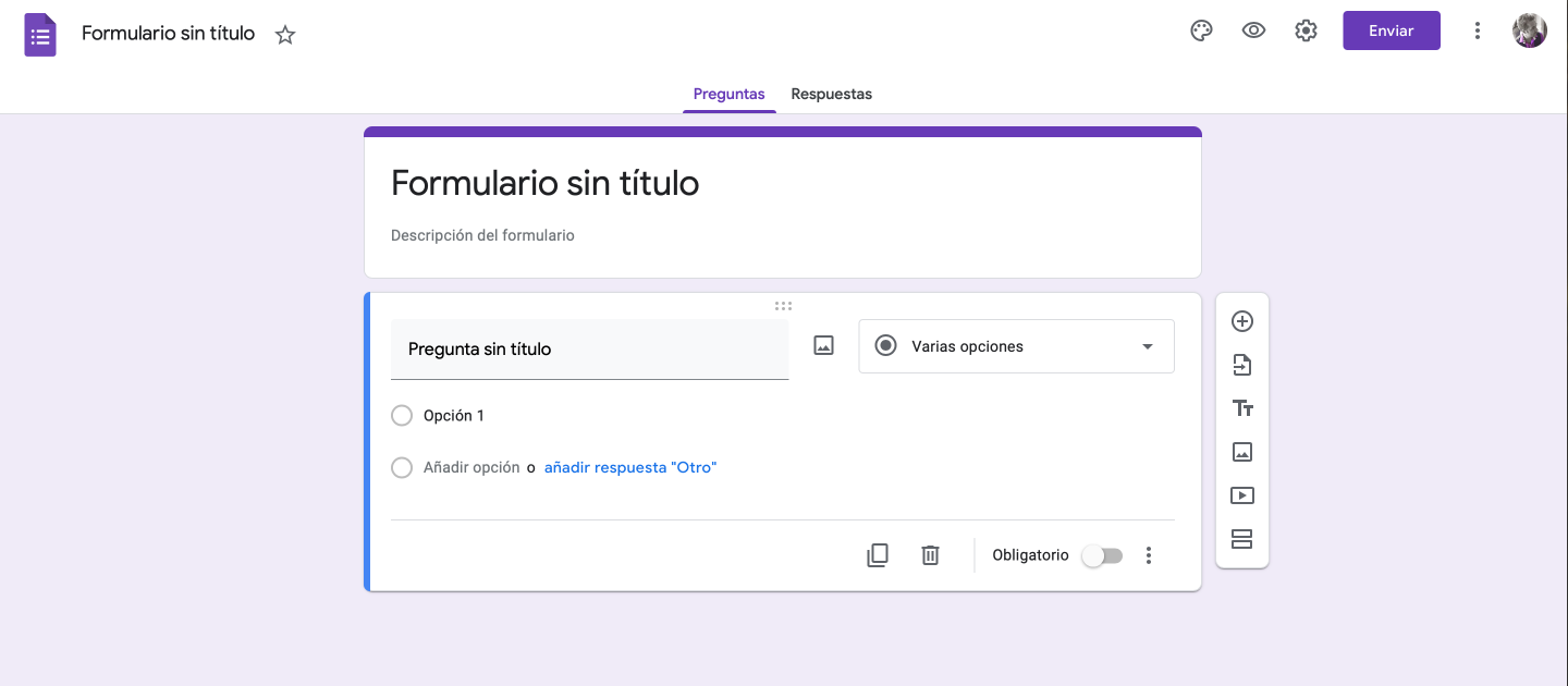 Pantalla Creación Formulario Google Forms
